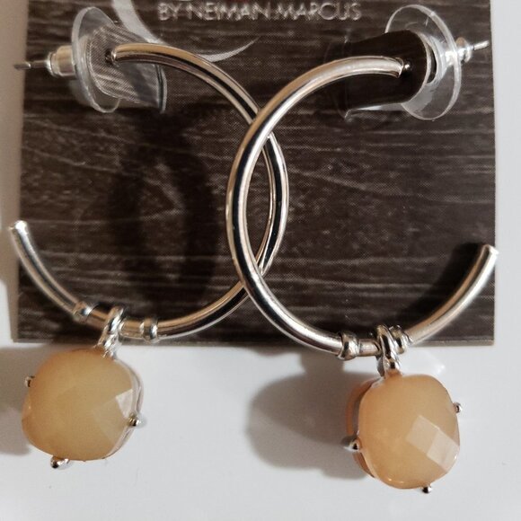 Neiman Marcus Silver Hoop Earrings w/ Amber-Tone Charms - Fashion Jewelry, CUSP - Picture 6 of 9